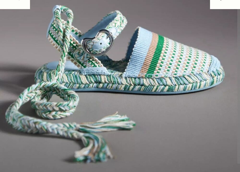 Amambaih Platform Espadrille Flats Blue Mosaic Size 37 US 6.5